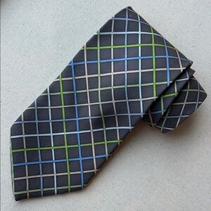 Gene Meyer Luxury Silk Plaid Tie in Dark Gray, Blue, Blush and Green